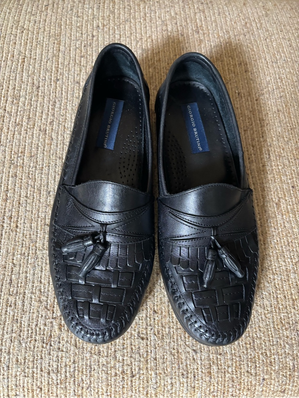 Giorgio Brutini Black Woven Leather Tassel Loafers